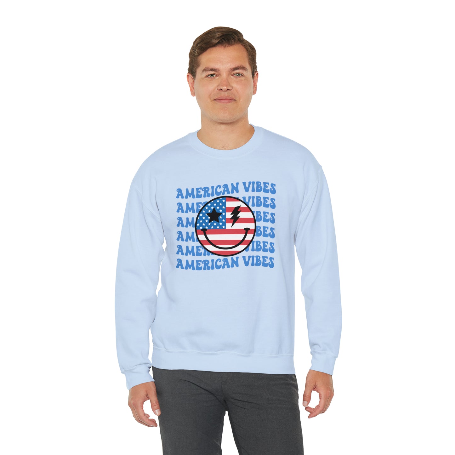 USA American Vibes Flag Smiley Face Heavy Blend™ Crewneck Sweatshirt