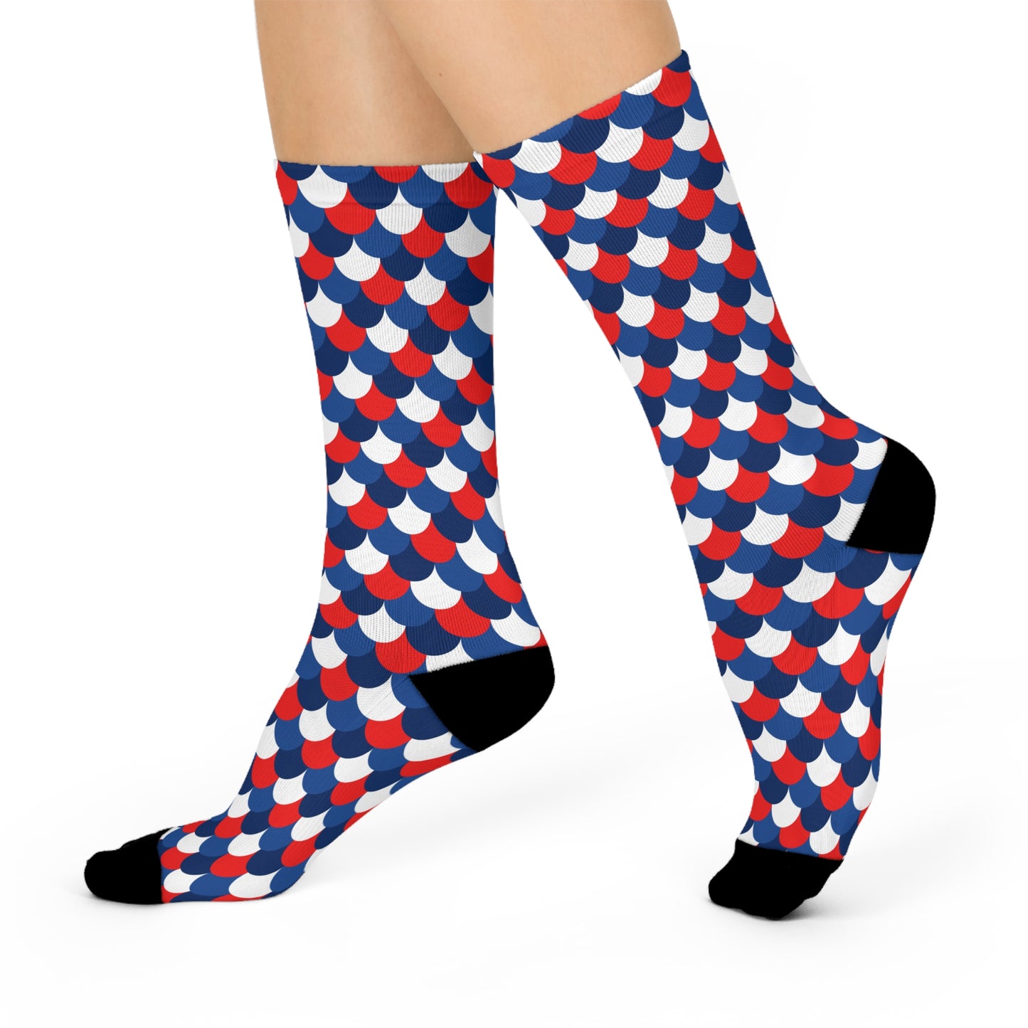 USA America 4th of July Mermaid Scales Cushioned Crew Socks - White