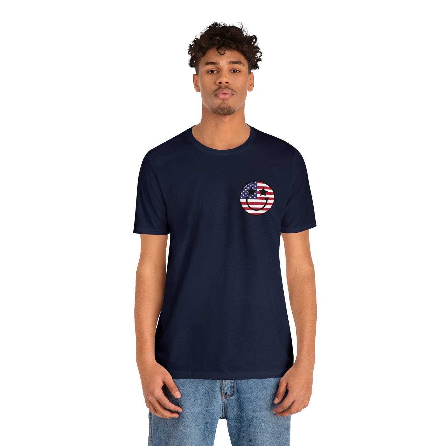 "Jesus Christ Stars and Stripes" (Front and Back Design) Unisex Jersey Short Sleeve Tee