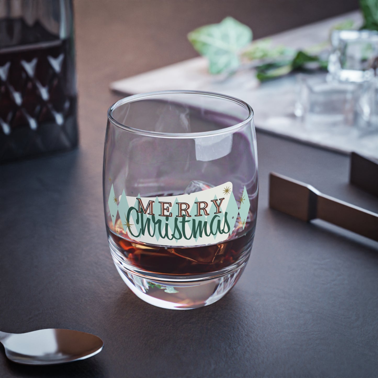 Retro Diamond Merry Christmas Whiskey Glass