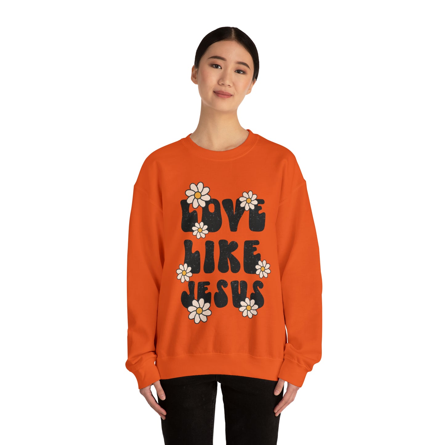 Distressed Daisy Love Like Jesus - Heavy Blend™ Crewneck Sweatshirt