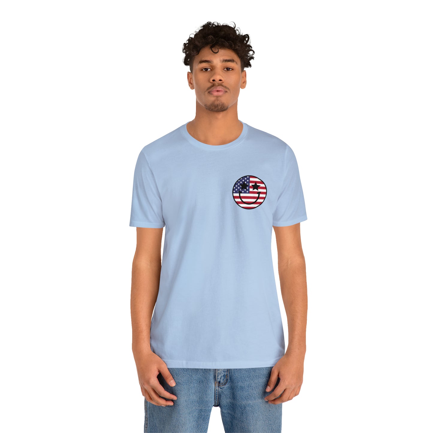 "Jesus Christ Stars and Stripes" (Front and Back Design) Unisex Jersey Short Sleeve Tee