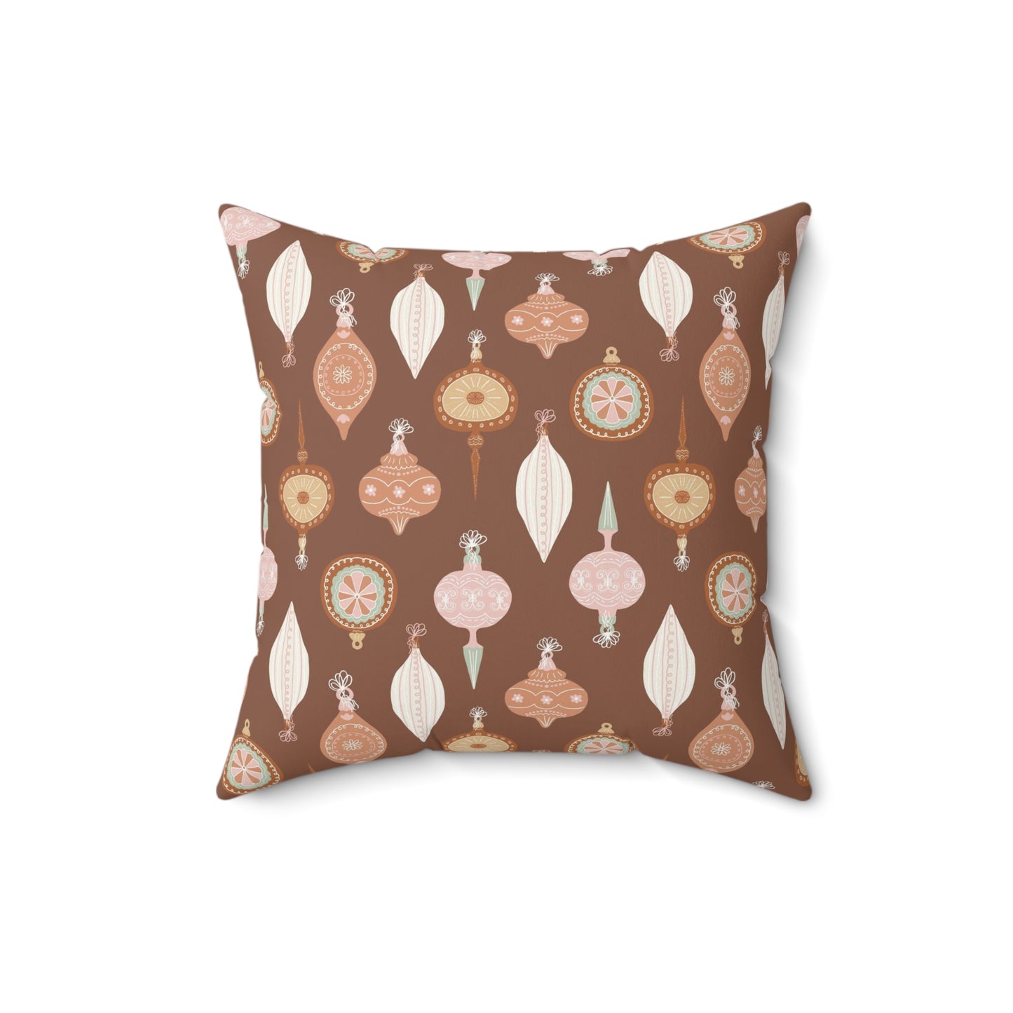 Boho Brown Christmas Ornaments/ Holiday Polyester Square Pillow