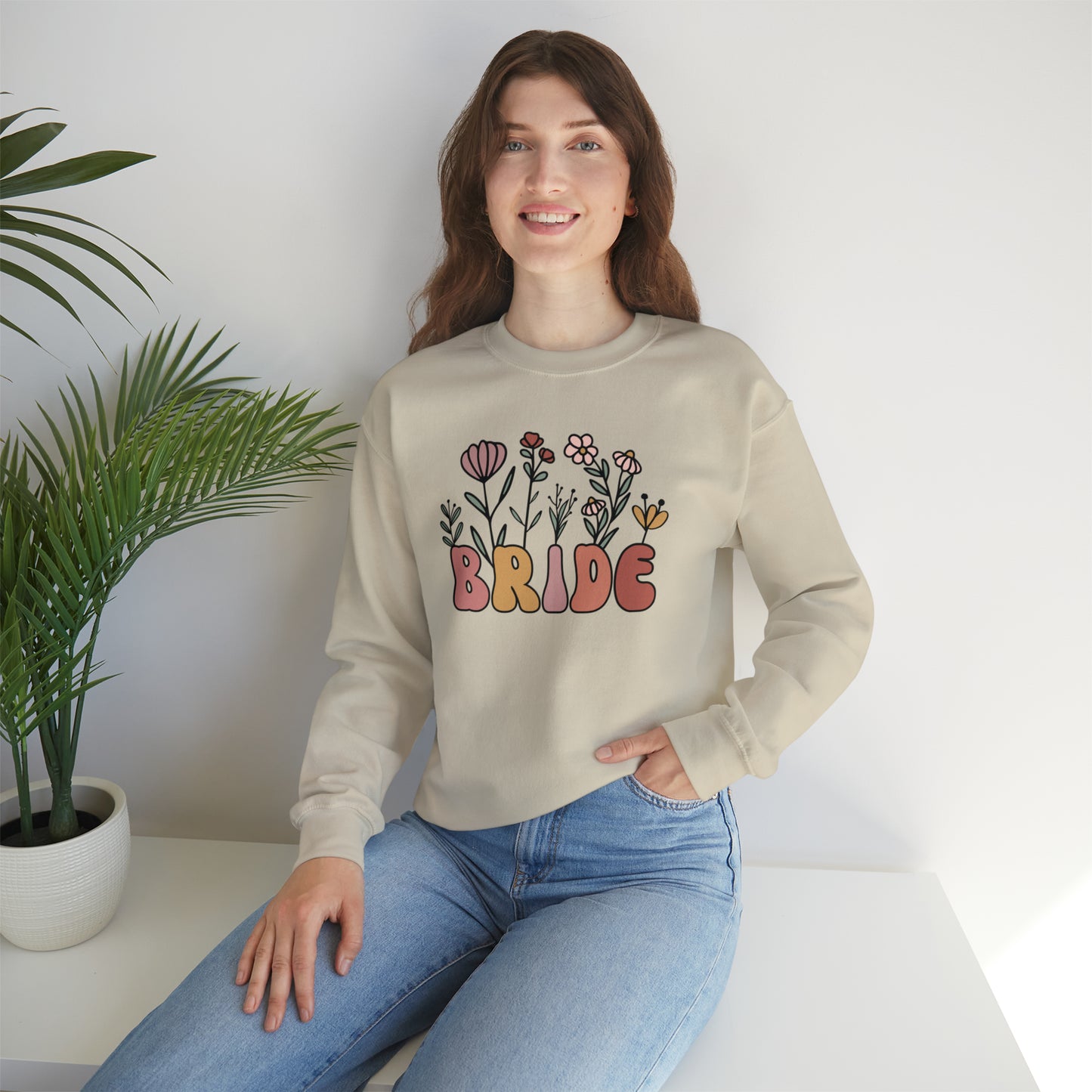 Boho Floral Bride Unisex Heavy Blend™ Crewneck Sweatshirt