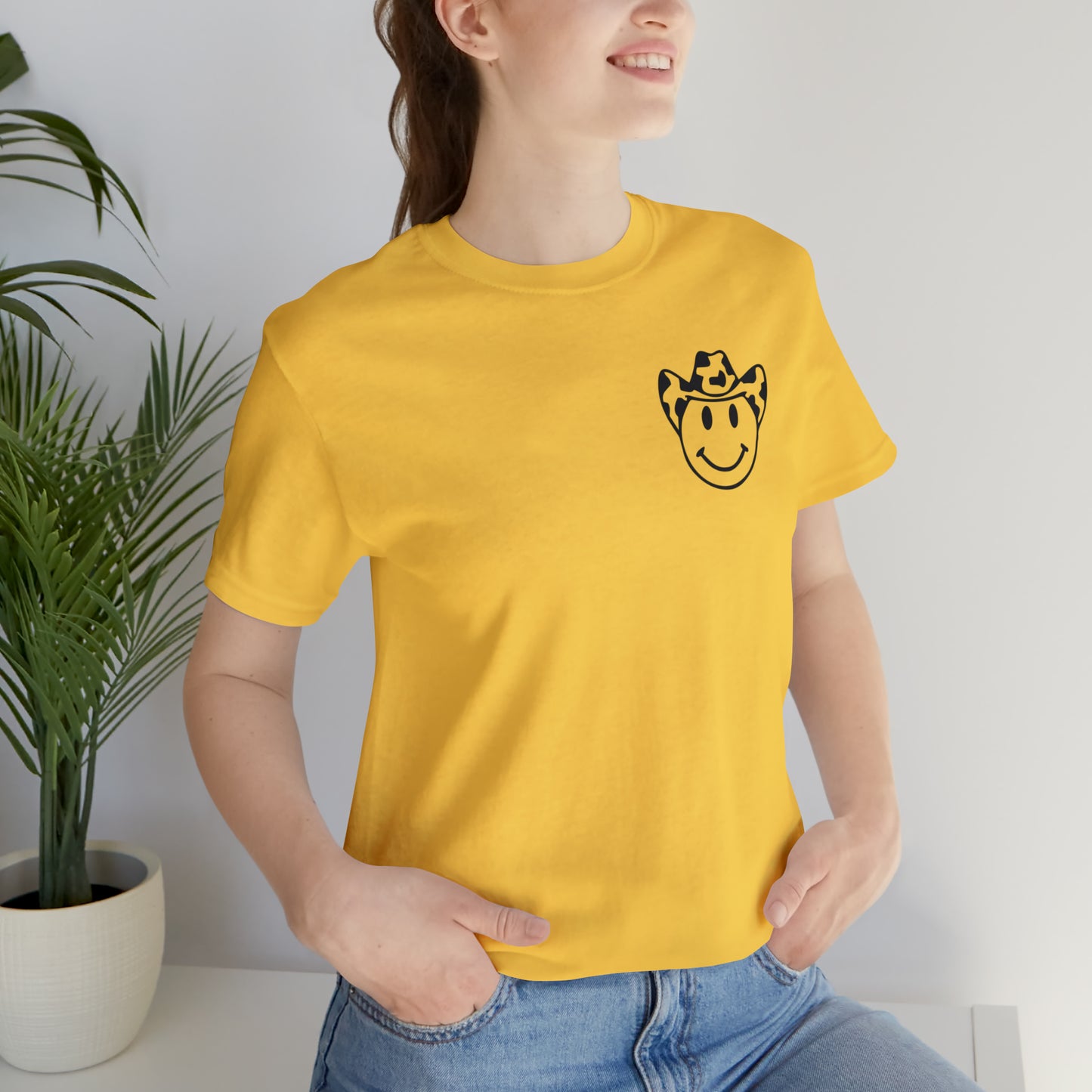 "Smiley Face HOWDY"  (Front and Back Design)  Unisex Jersey Short Sleeve Tee