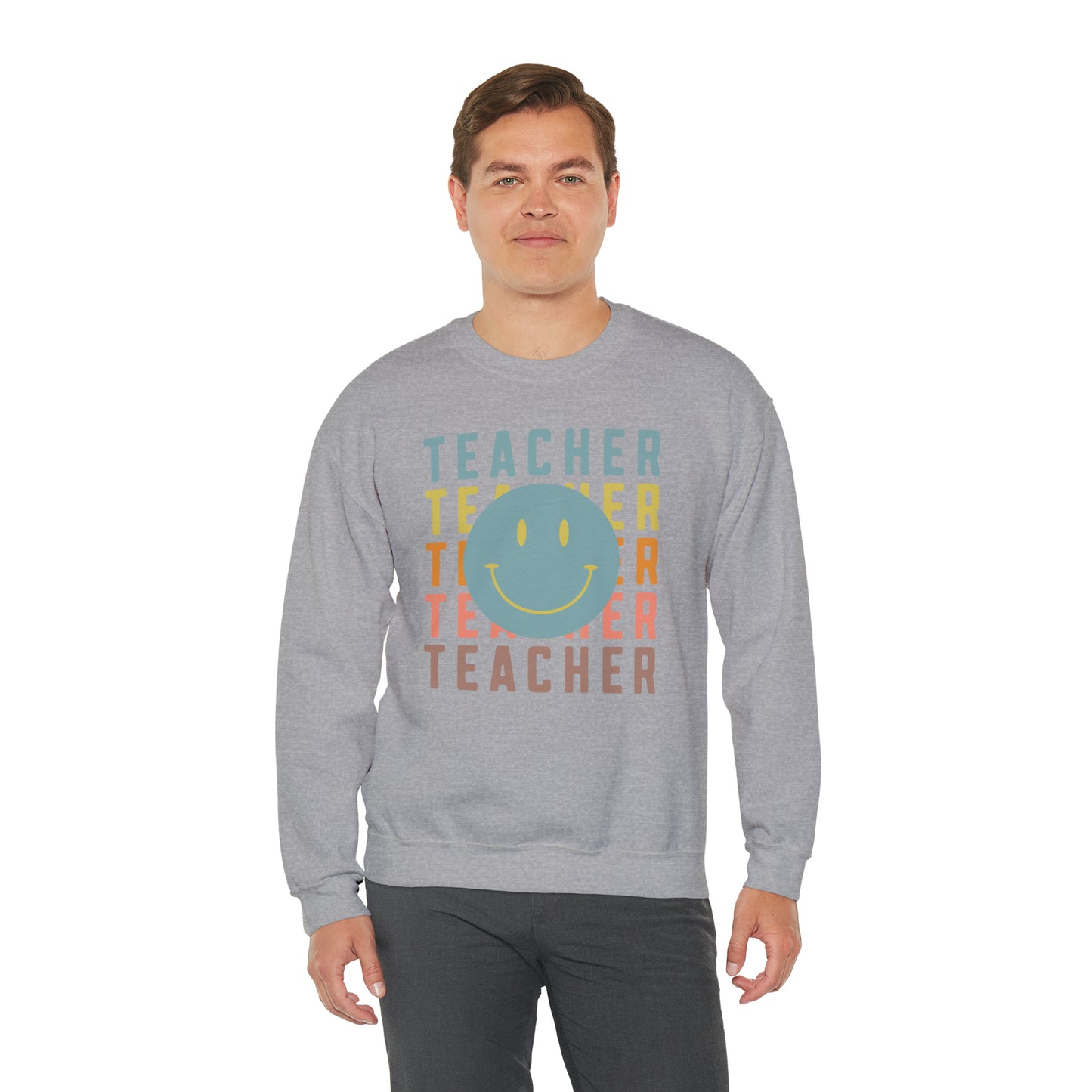 Multi Colored Teacher with Smiley Face Unisex Heavy Blend™ Crewneck Sweatshirt