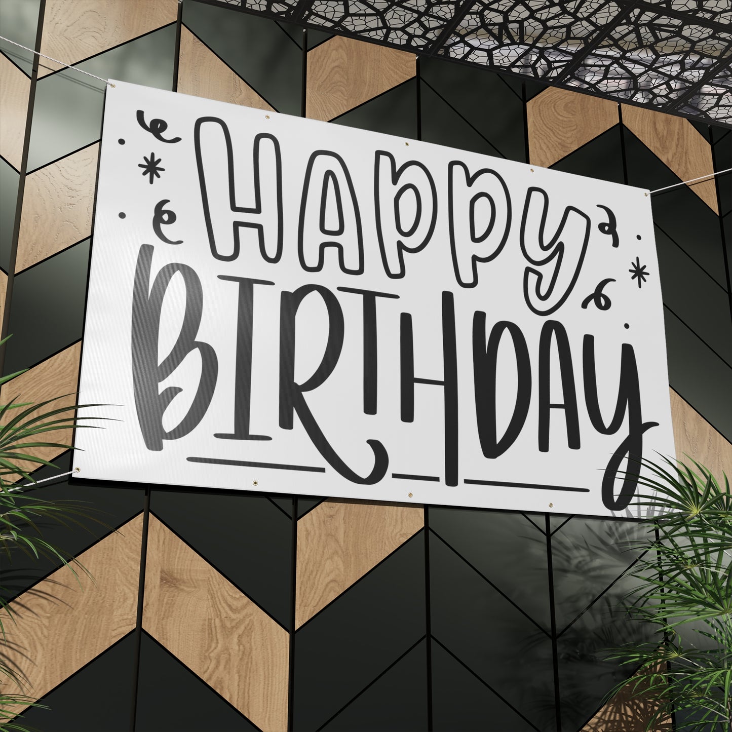 Happy Birthday Matte Banner - White