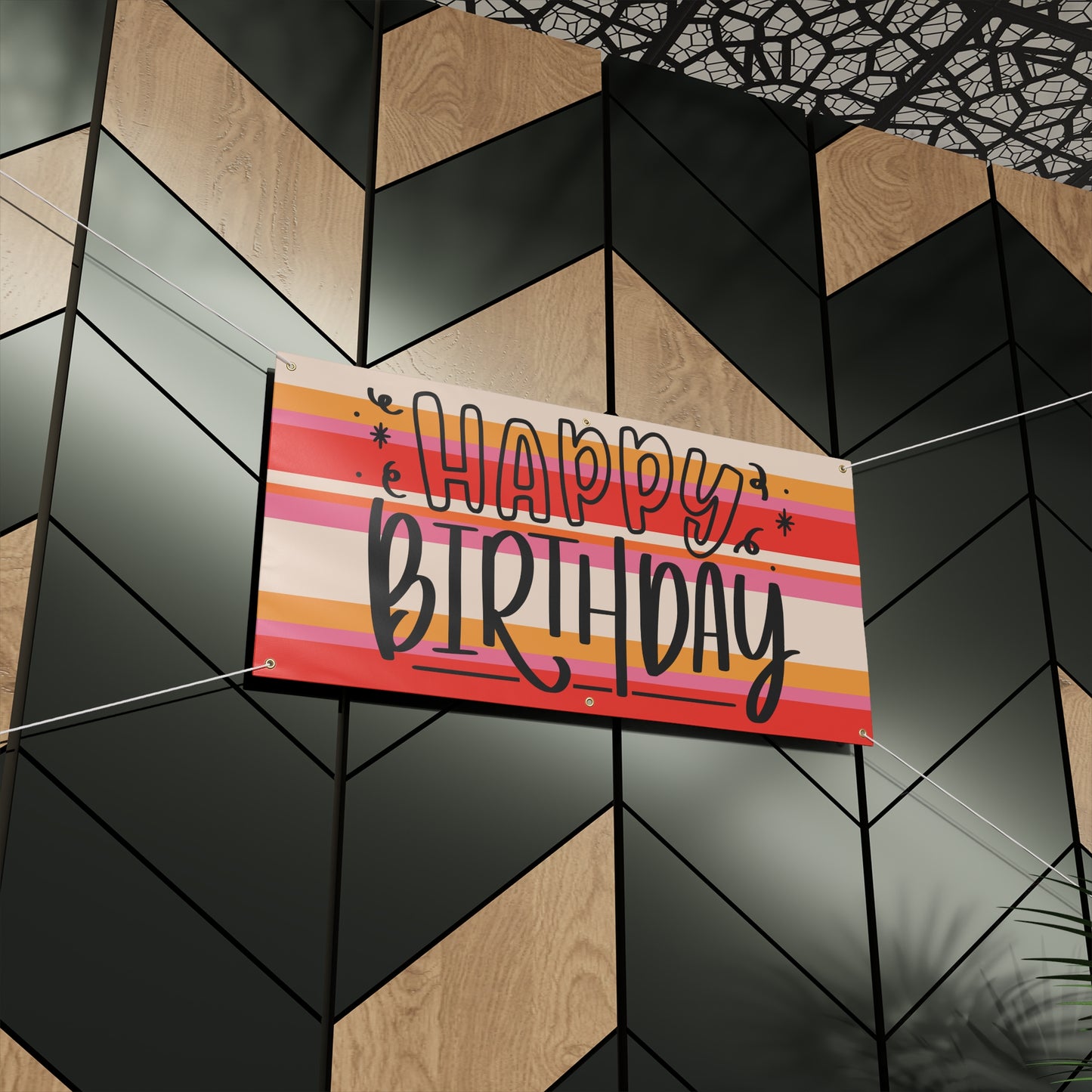 Retro Stripped Happy Birthday Matte Banner - Pink