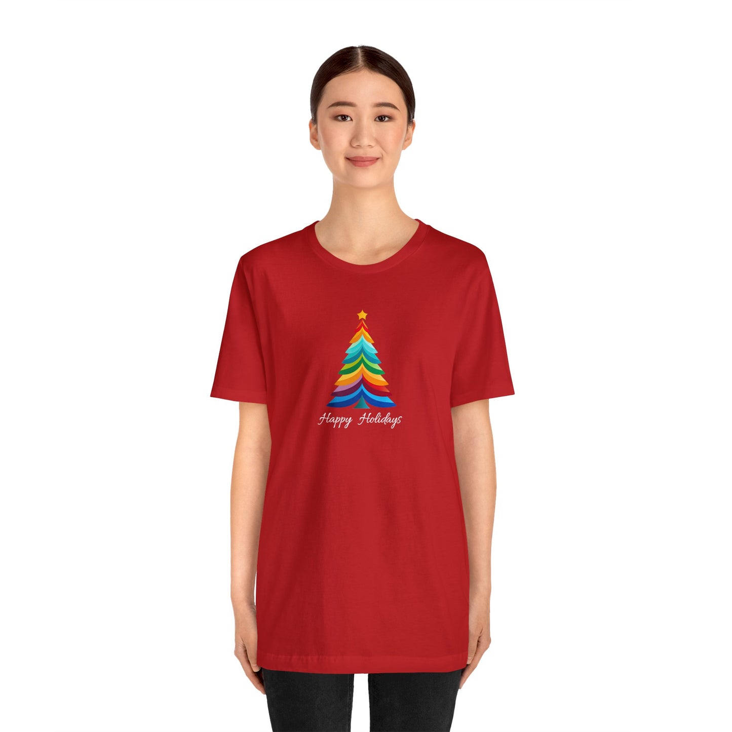 Happy Holidays Layered Christmas Tree Bella Jersey Short Sleeve Tee (Unisex)