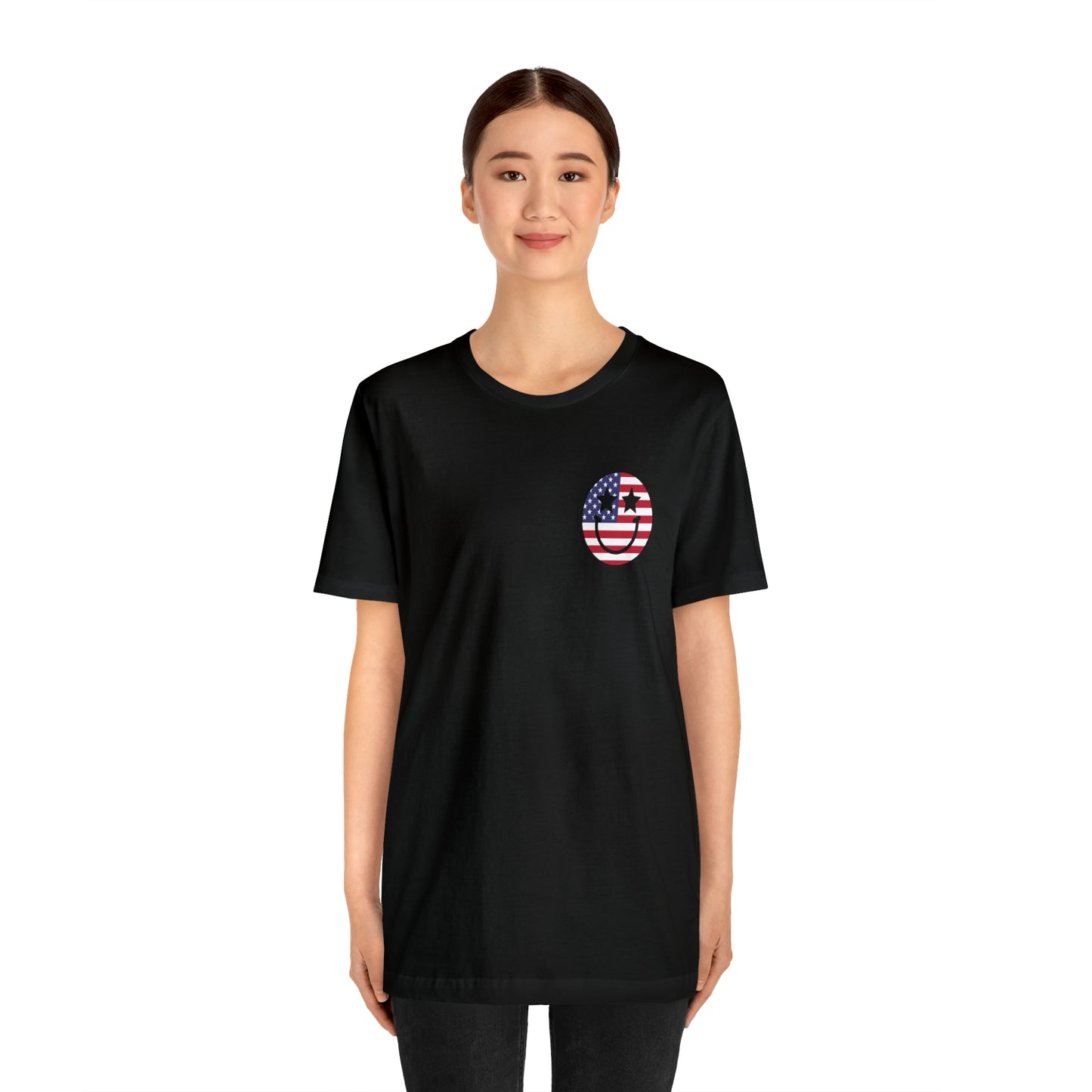 "Jesus Christ Stars and Stripes" (Front and Back Design) Unisex Jersey Short Sleeve Tee