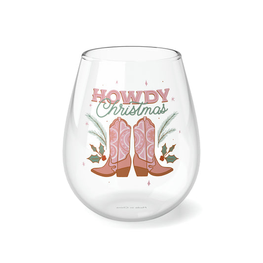 Howdy Christmas Pink Boots Stemless Wine/ Glass, 11.75oz