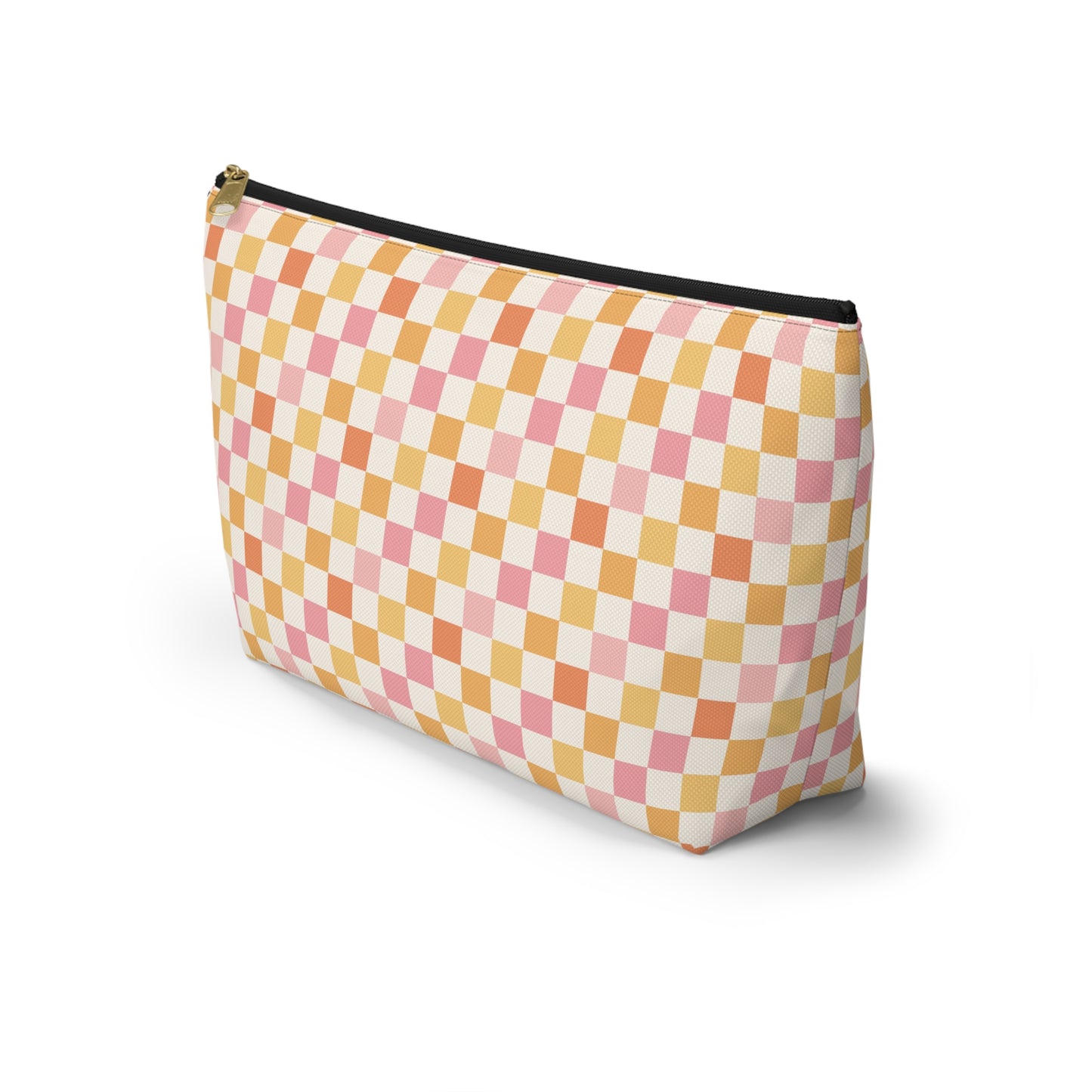 Peachy Retro Checkered -Pink/ Gold/ Orange Sherbet Print Design  Accessory Pouch w T-bottom