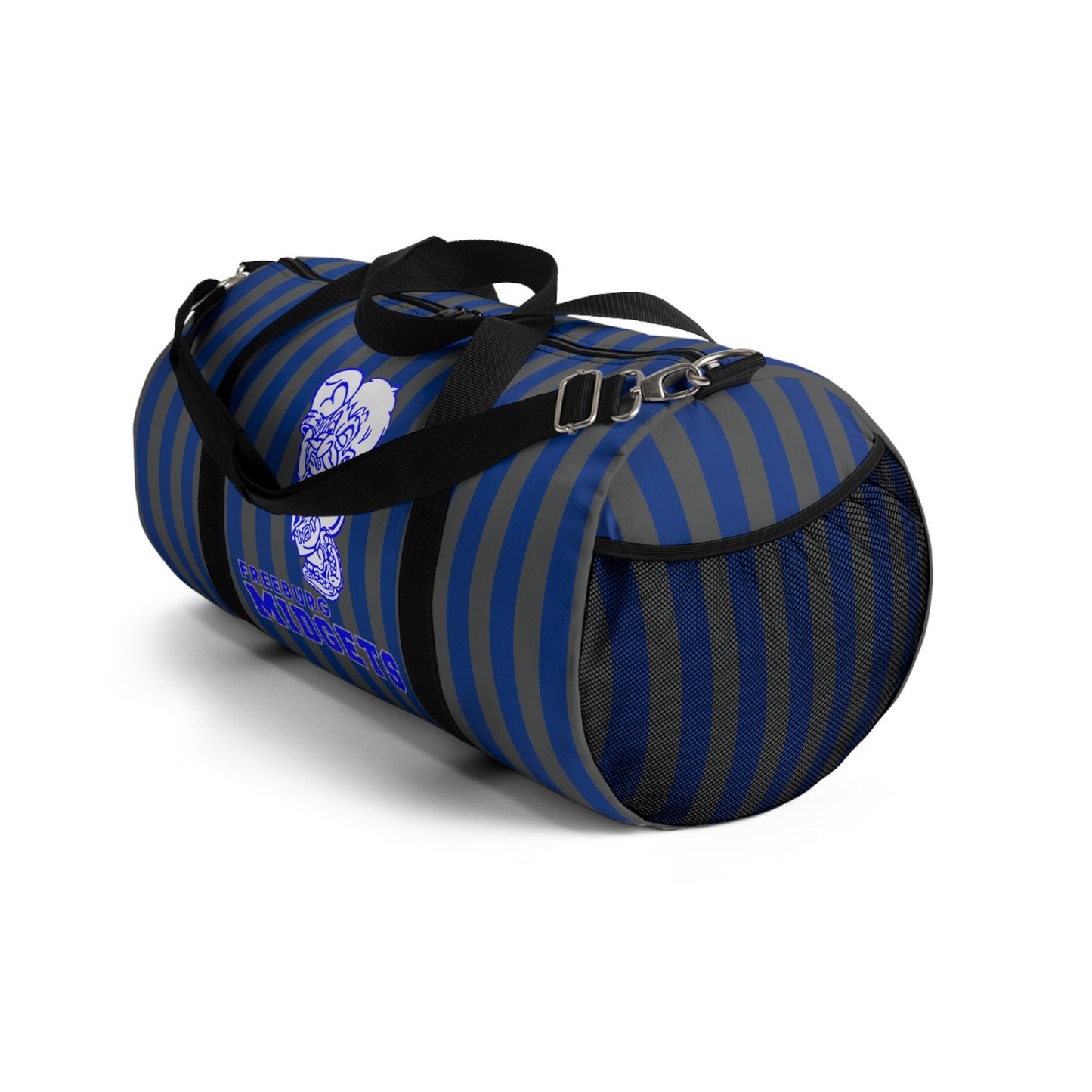 Freeburg Midgets Blue and Gray Striped Duffel Bag