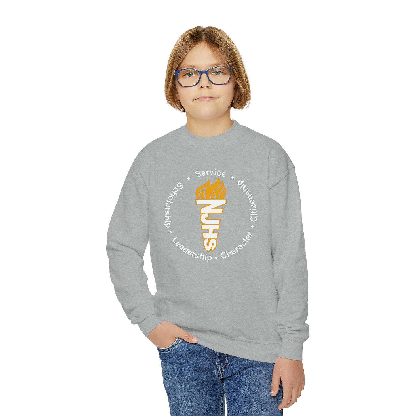 YOUTH - National Junior Honor Society Golden Circular Character Torch Youth Crewneck Sweatshirt