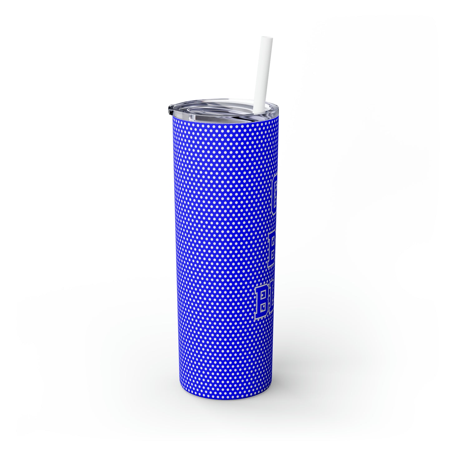 Go Big Blue Polka Dot Freeburg Midgets Skinny Tumbler with Pick your Color Straw, 20oz