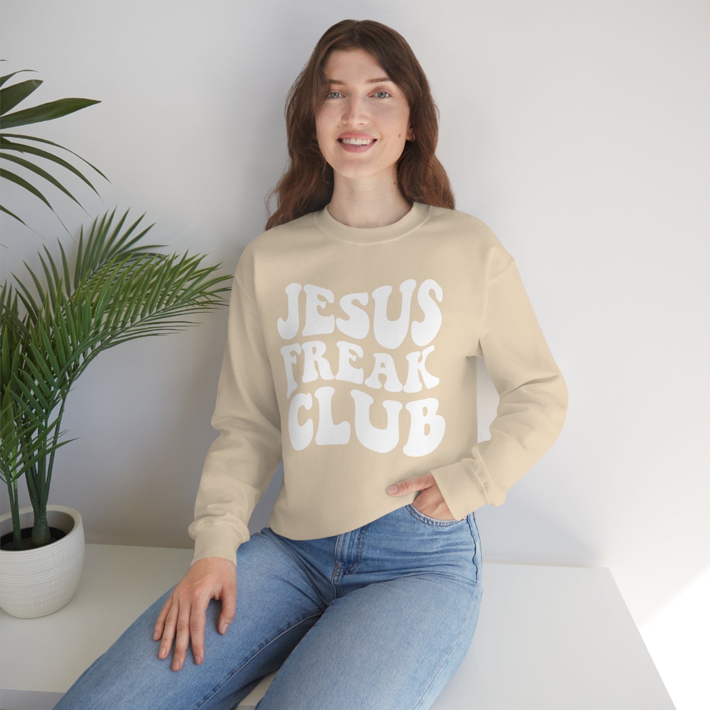 Vintage Jesus Freak Club White Logo Unisex Heavy Blend™ Crewneck Sweatshirt