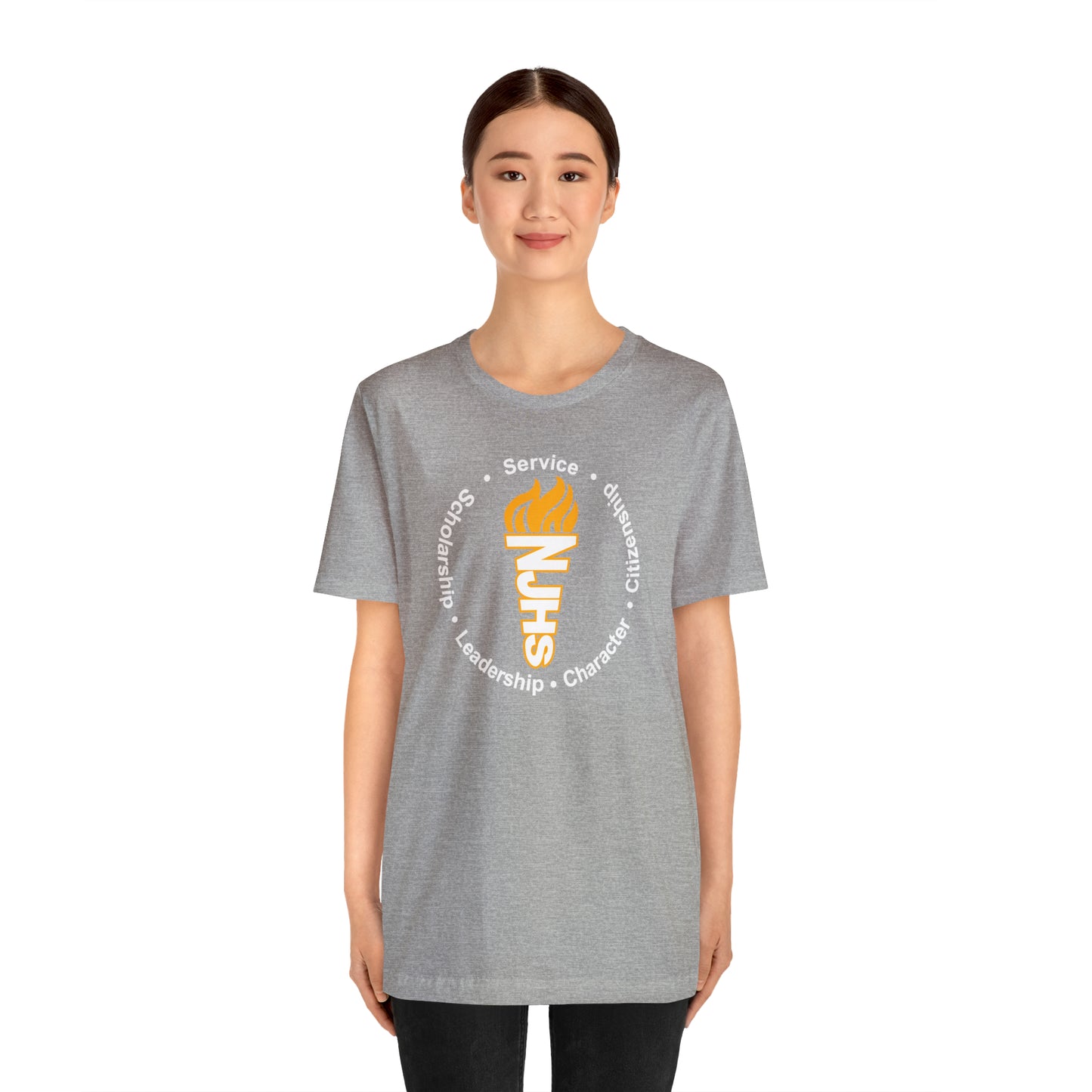 NJHS National Junior Honor Society Service Citizenship Character Leadership Scholarship Circular Torch Bella Jersey Short Sleeve Tee (Unisex)