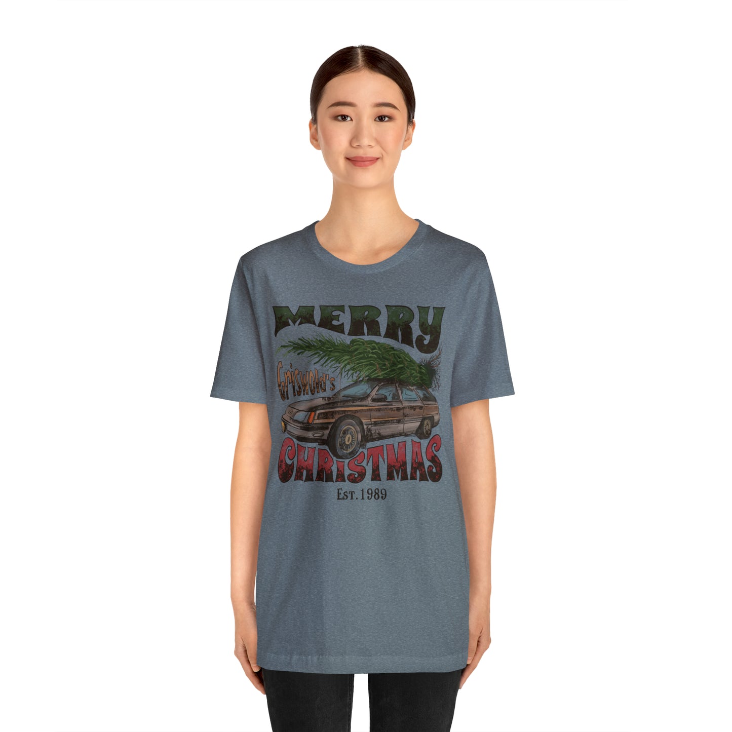 Distressed Griswold's Christmas Tree Station Wagon Holiday Bella Jersey Short Sleeve Tee (Unisex)