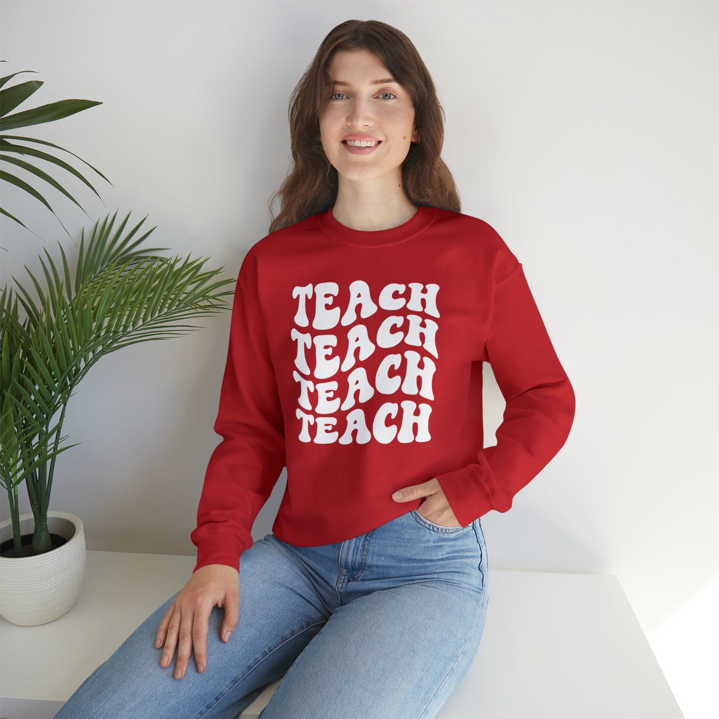 Teach Teach Teach Teach White Logo Unisex Heavy Blend™ Crewneck Sweatshirt