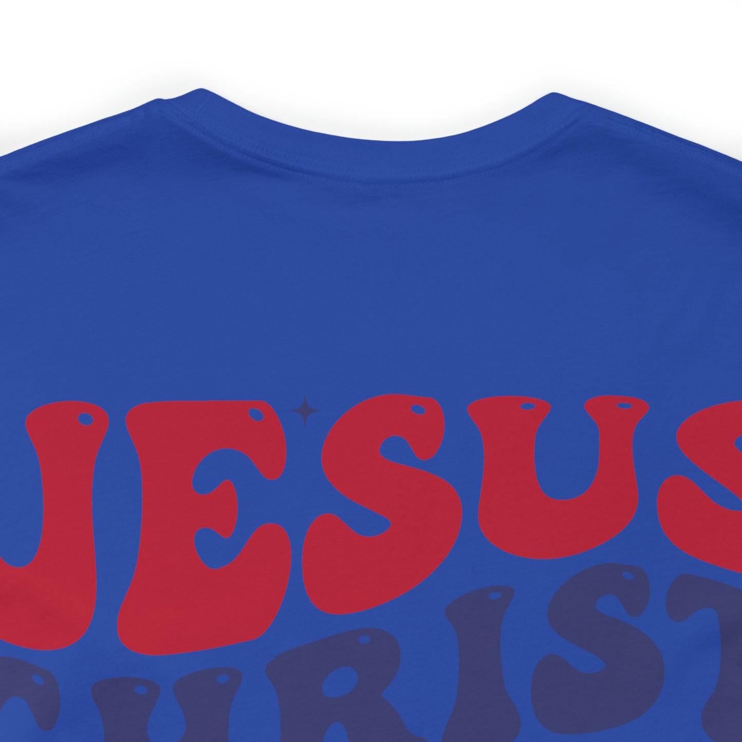 "Jesus Christ Stars and Stripes" (Front and Back Design) Unisex Jersey Short Sleeve Tee