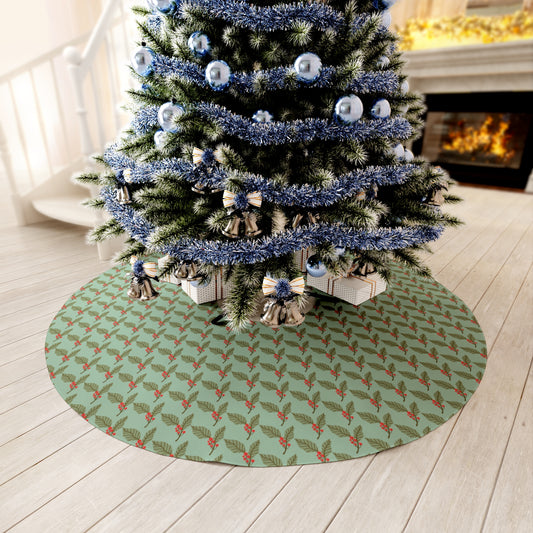 Christmas and Holiday Holly and Berry Leaf Round Tree Skirt