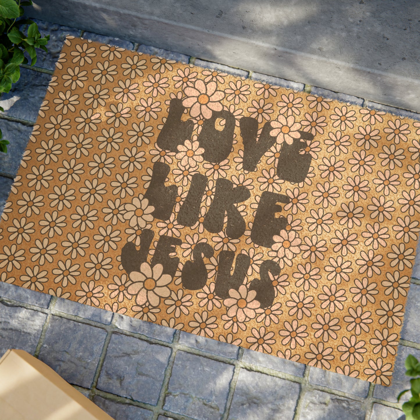 Love Like Jesus Pink Daisy Christian Coir Mat