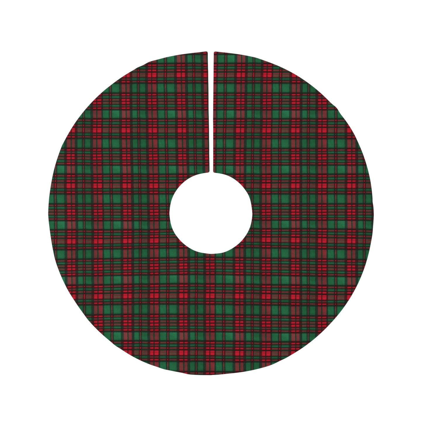 Christmas Red and Green Furry Plaid Round Tree Skirt