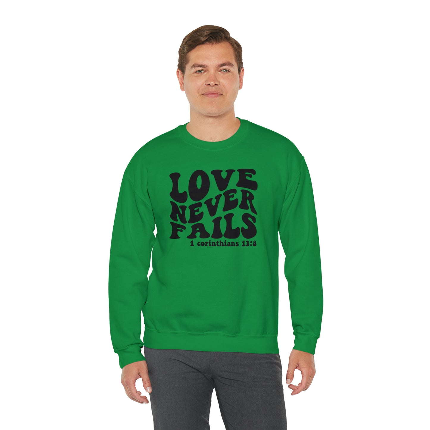 Love Never Fails Black Logo Unisex Heavy Blend™ Crewneck Sweatshirt