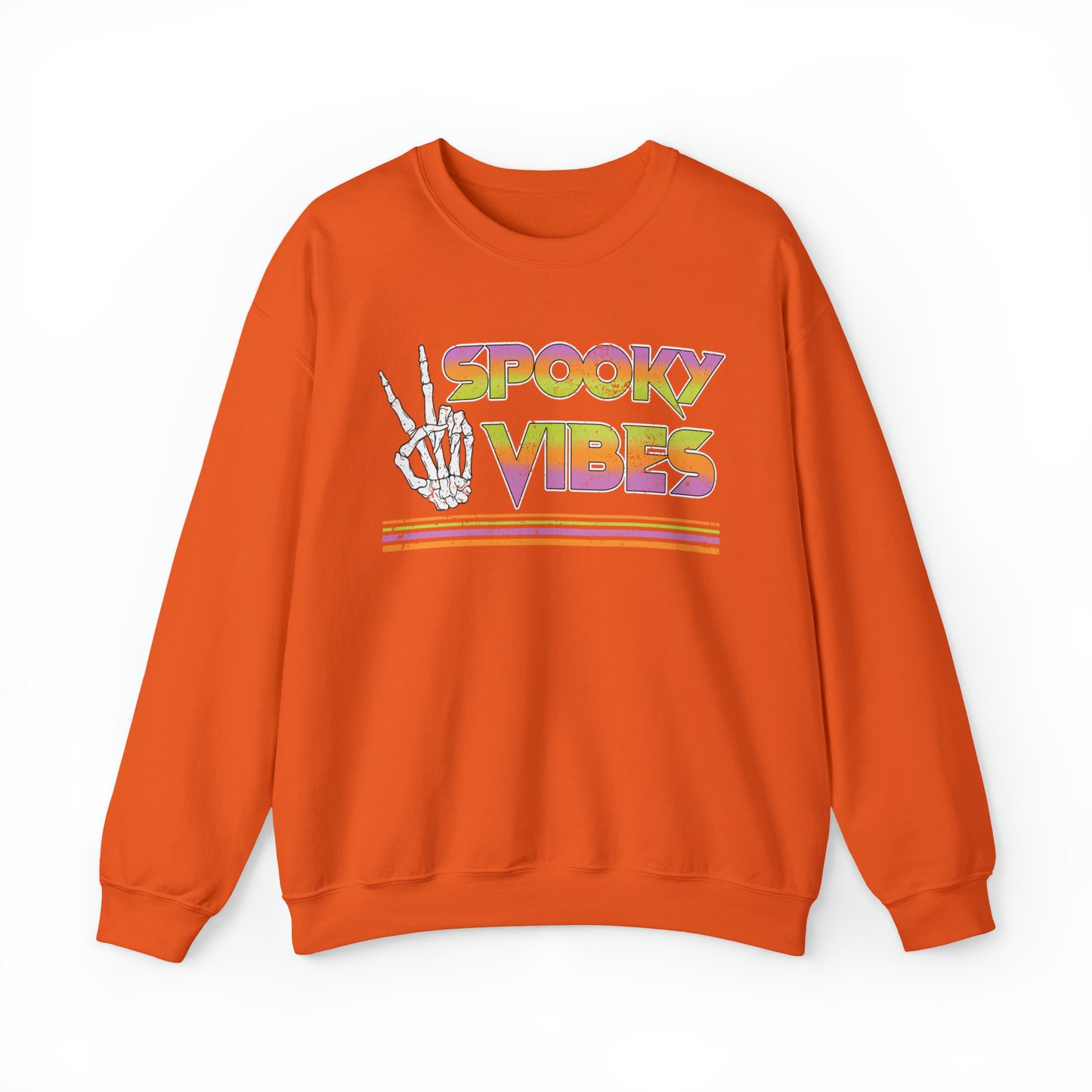 Spooky 80's Vibes Vintage Skeleton Piece Sign Fall Halloween  Unisex Heavy Blend™ Crewneck Sweatshirt