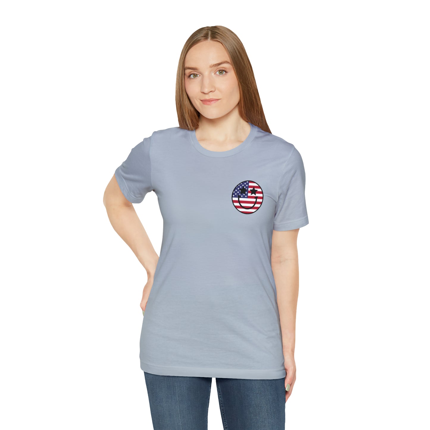 "Jesus Christ Stars and Stripes" (Front and Back Design) Unisex Jersey Short Sleeve Tee