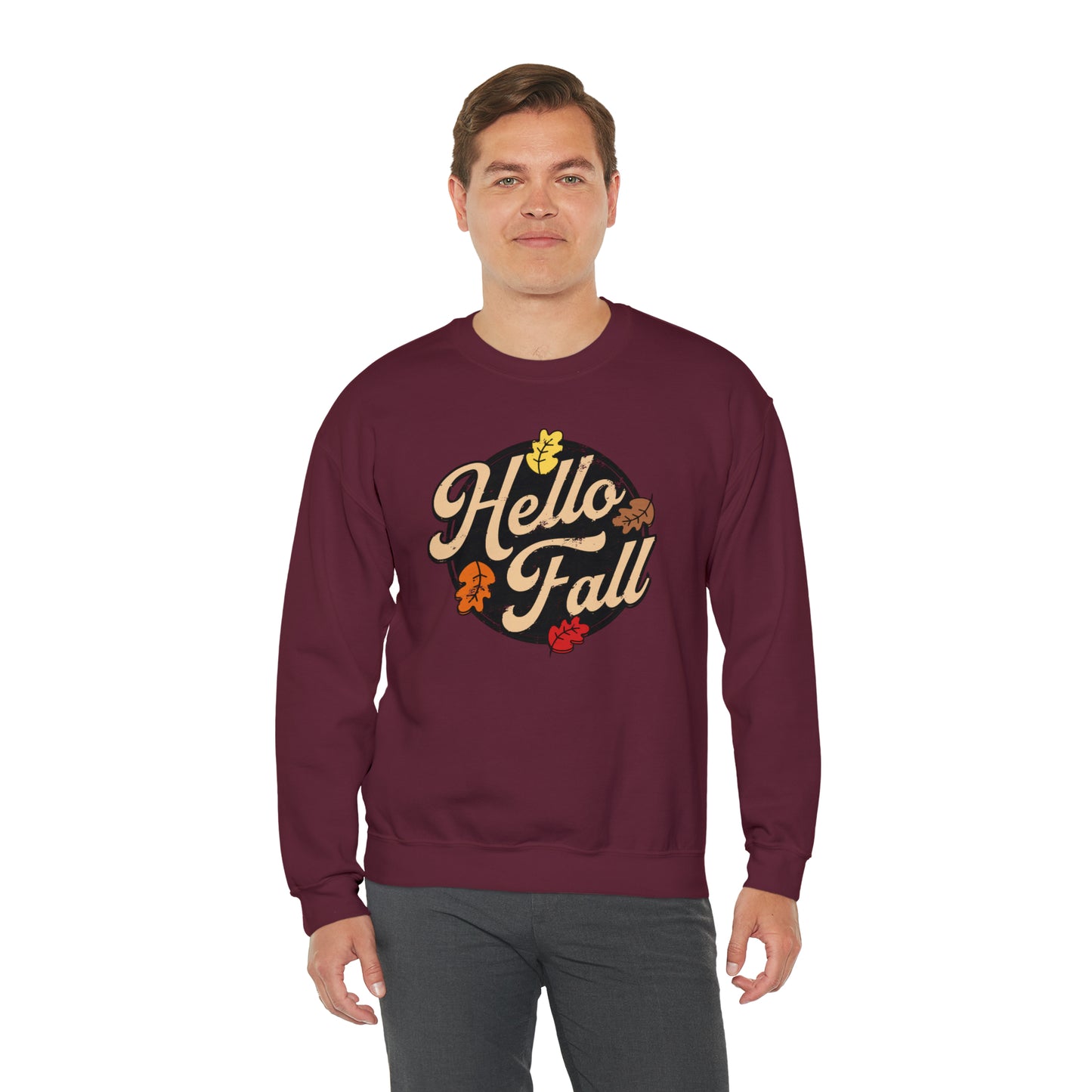 Hello Fall Halloween Retro Warm Colored  Unisex Heavy Blend™ Crewneck Sweatshirt