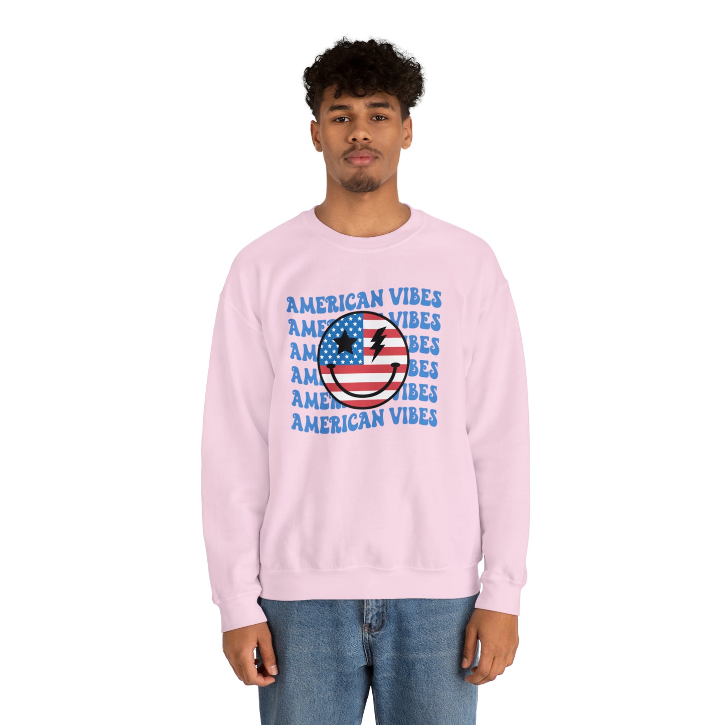 USA American Vibes Flag Smiley Face Heavy Blend™ Crewneck Sweatshirt