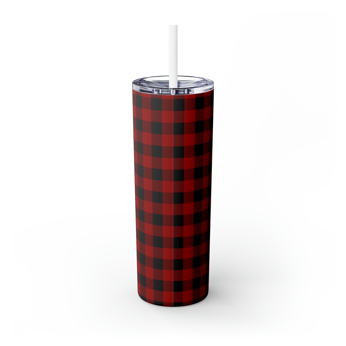 Red and Black Plaid/ Buffalo Plaid Skinny Tumbler with Straw, 20oz