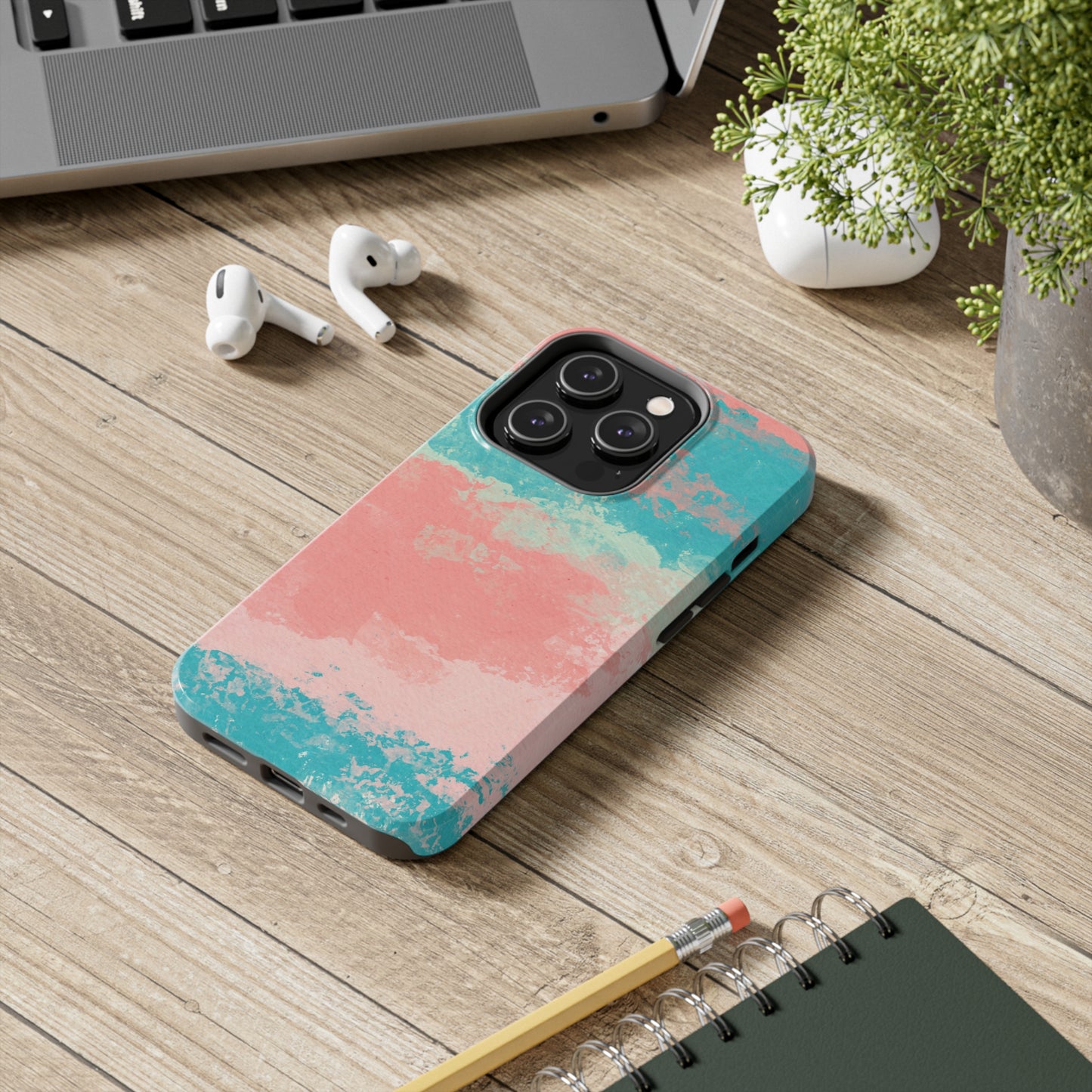 Pink and Turquoise Water Color Tough Phone Cases