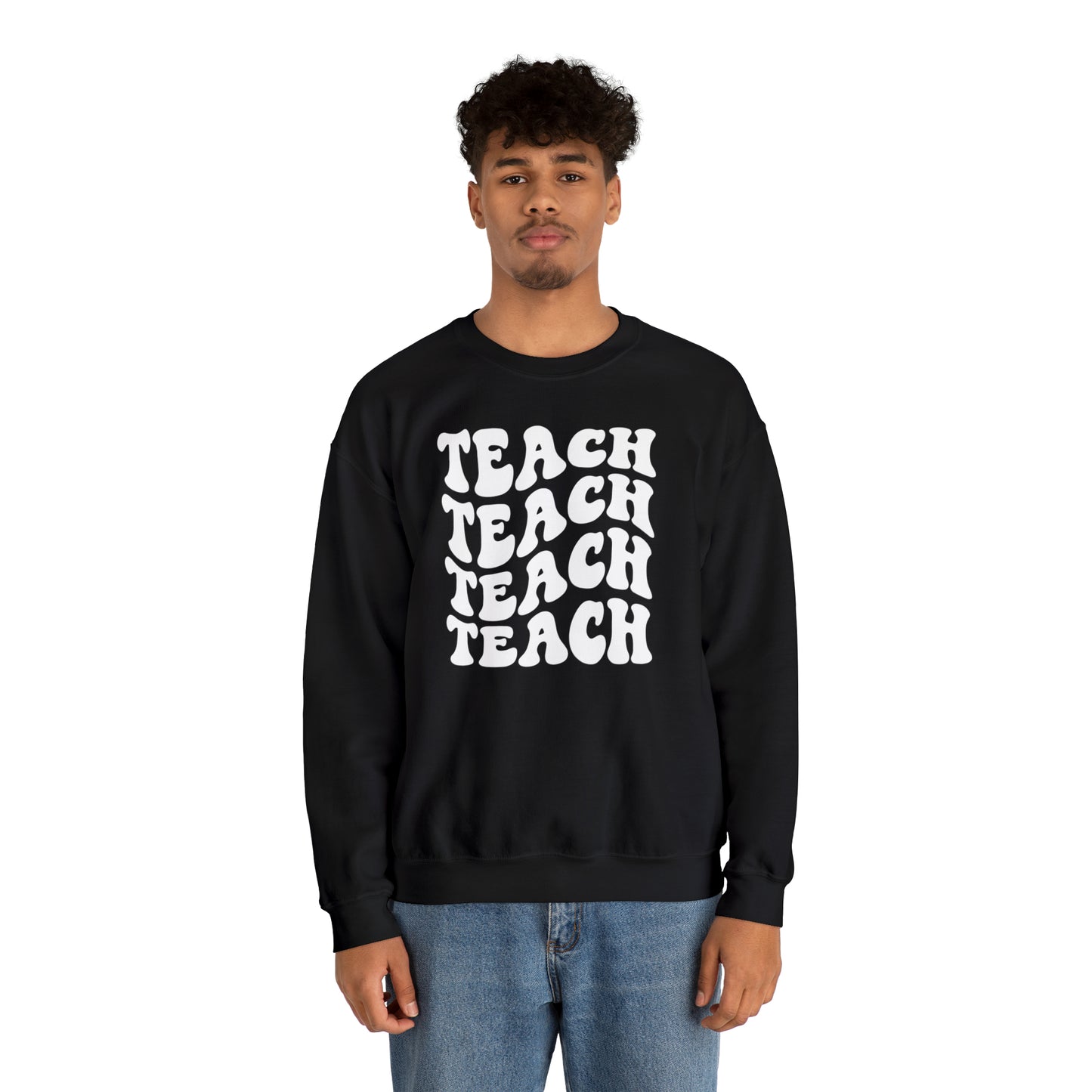 Teach Teach Teach Teach White Logo Unisex Heavy Blend™ Crewneck Sweatshirt