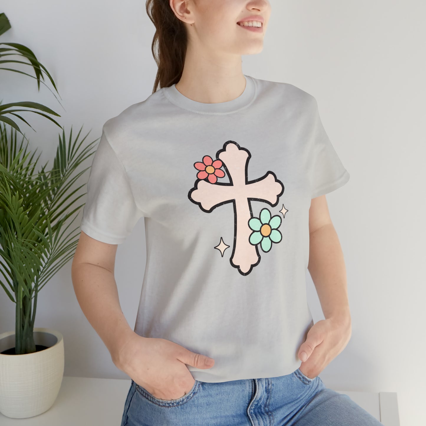 Vintage Floral Boho Cross T-Shirt