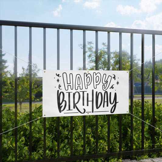 Happy Birthday Matte Banner - White