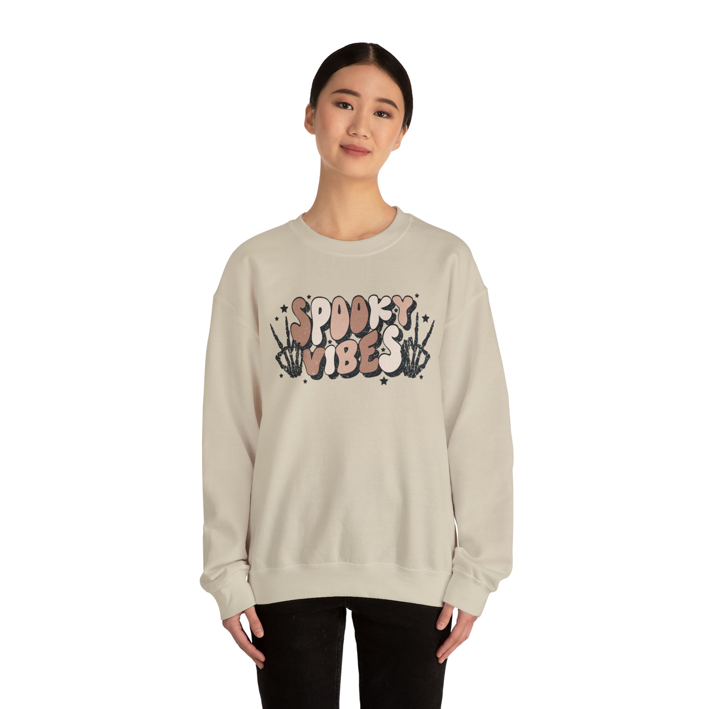 Spooky Vibes Skeleton Hands Fall Halloween Retro Warm Colored  Unisex Heavy Blend™ Crewneck Sweatshirt