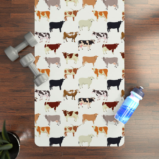 Many Cow Breed Patterned Rubber Yoga Mat