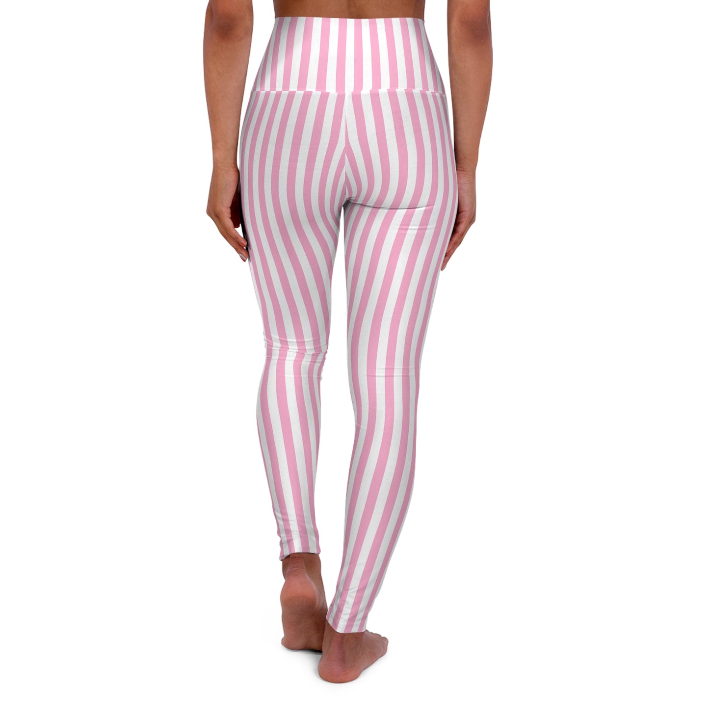 Pink Striped Vertical High Waisted Yoga Leggings