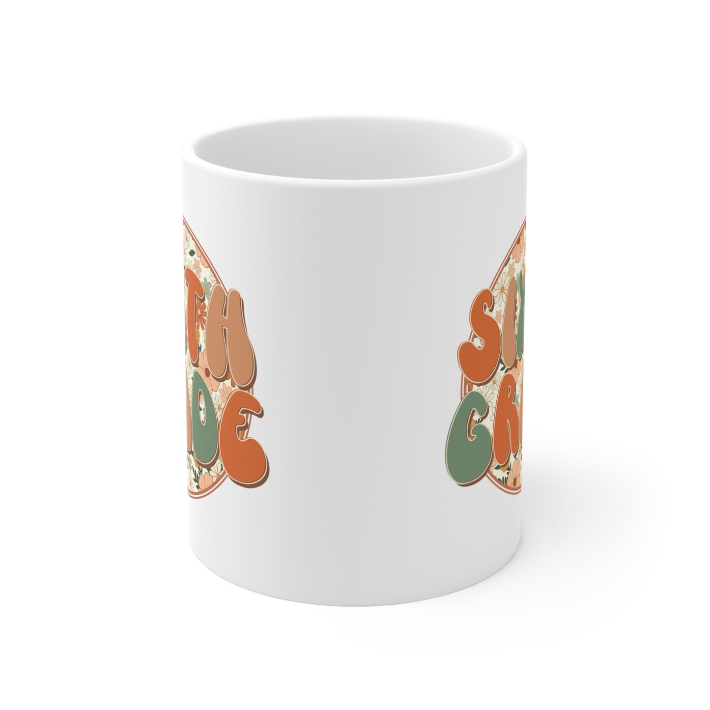 6th Grade Boho Floral Circle Design Ceramic Mug 11oz - White