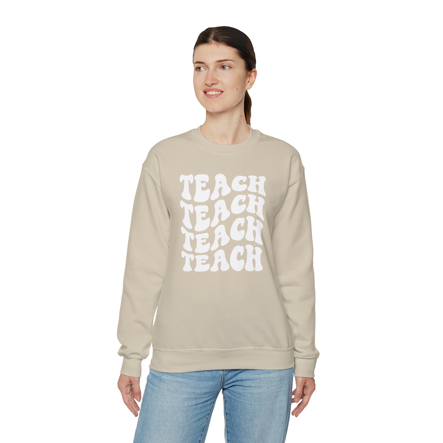 Teach Teach Teach Teach White Logo Unisex Heavy Blend™ Crewneck Sweatshirt