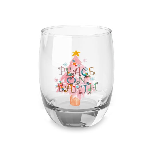 Peace on Earth Pink Christmas Tree Whiskey Glass