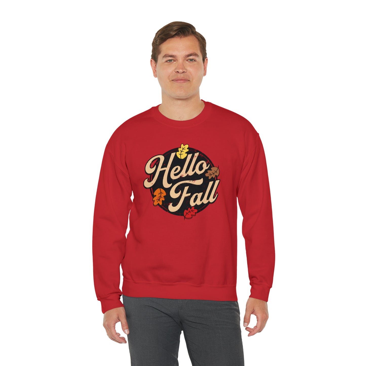 Hello Fall Halloween Retro Warm Colored  Unisex Heavy Blend™ Crewneck Sweatshirt