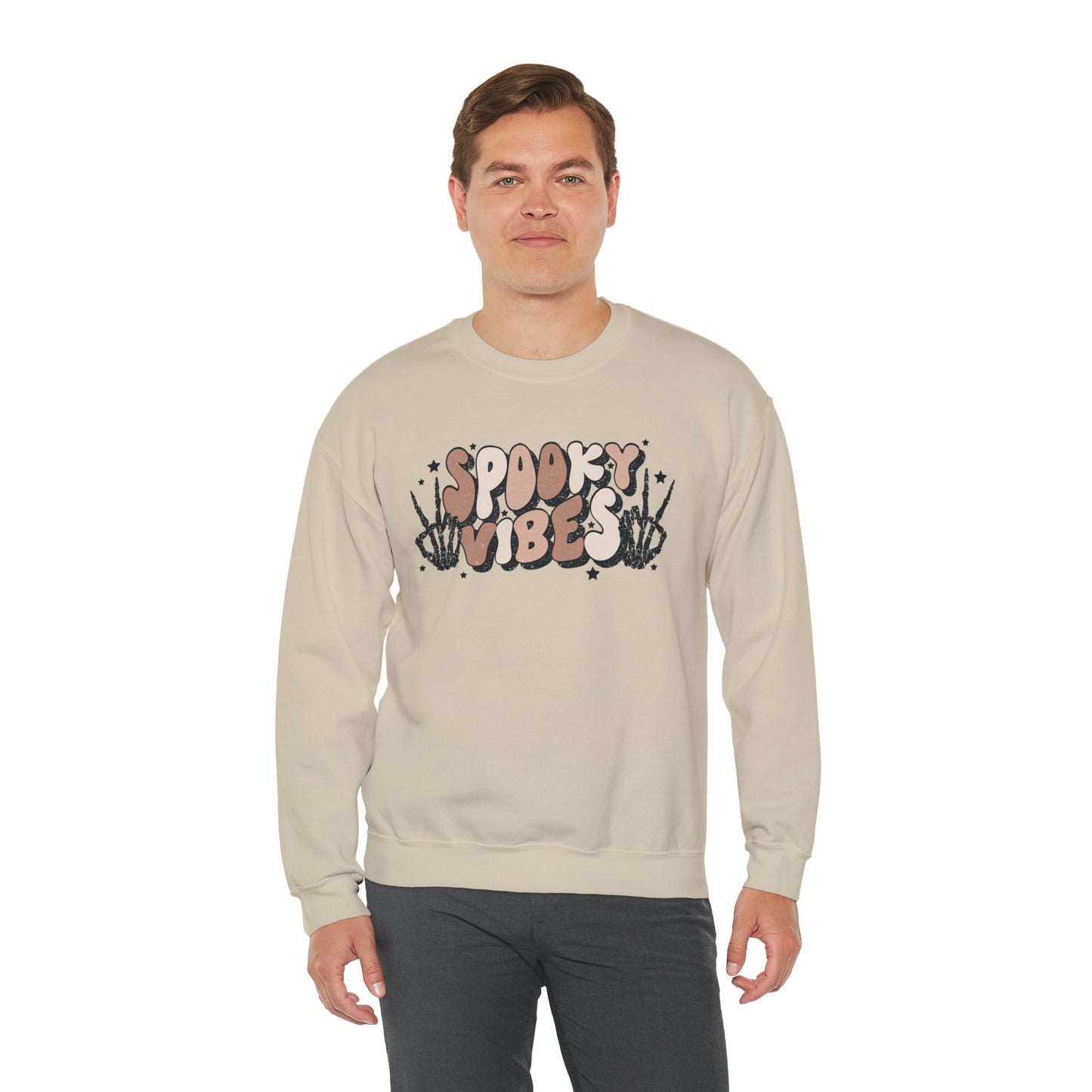 Spooky Vibes Skeleton Hands Fall Halloween Retro Warm Colored  Unisex Heavy Blend™ Crewneck Sweatshirt