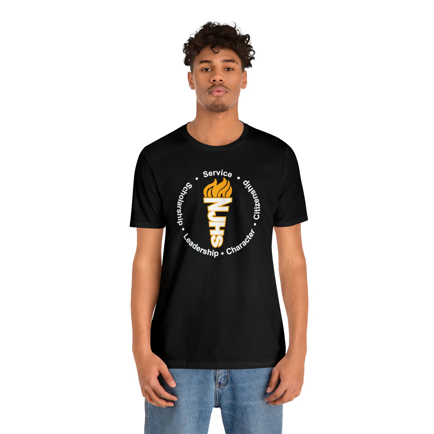 NJHS National Junior Honor Society Service Citizenship Character Leadership Scholarship Circular Torch Bella Jersey Short Sleeve Tee (Unisex)