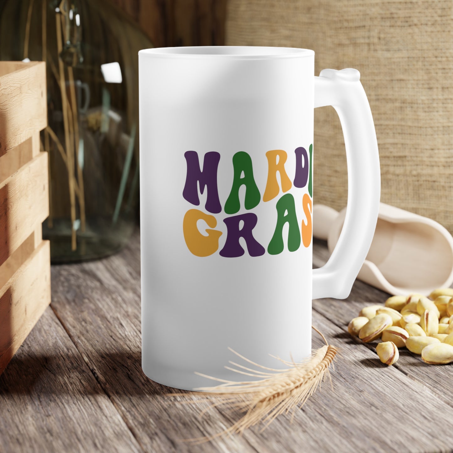 Mardi Gras Wave Frosted Glass Beer Mug