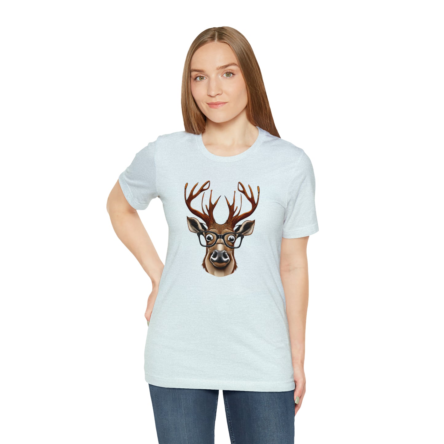 Deer/ Reindeer with Glasses Country and Christmas Unisex Jersey Short Sleeve Tee