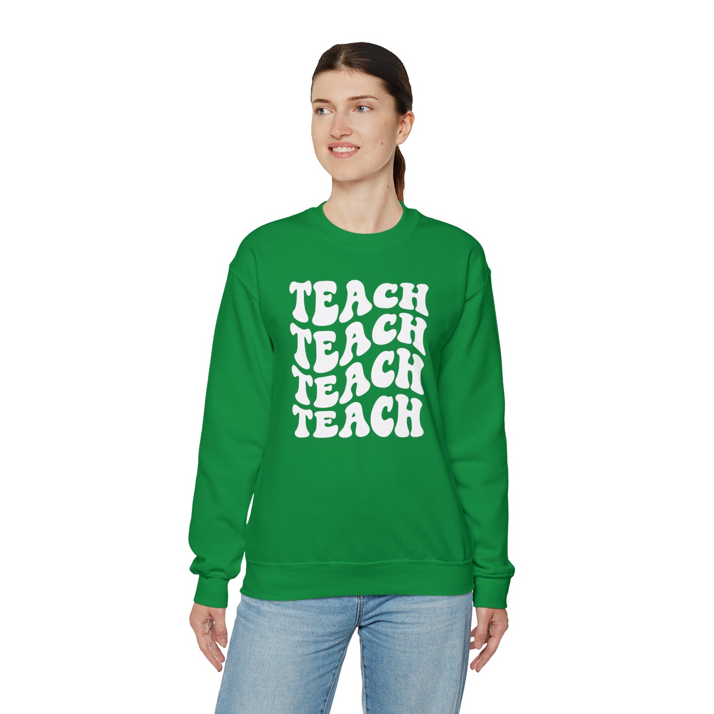 Teach Teach Teach Teach White Logo Unisex Heavy Blend™ Crewneck Sweatshirt