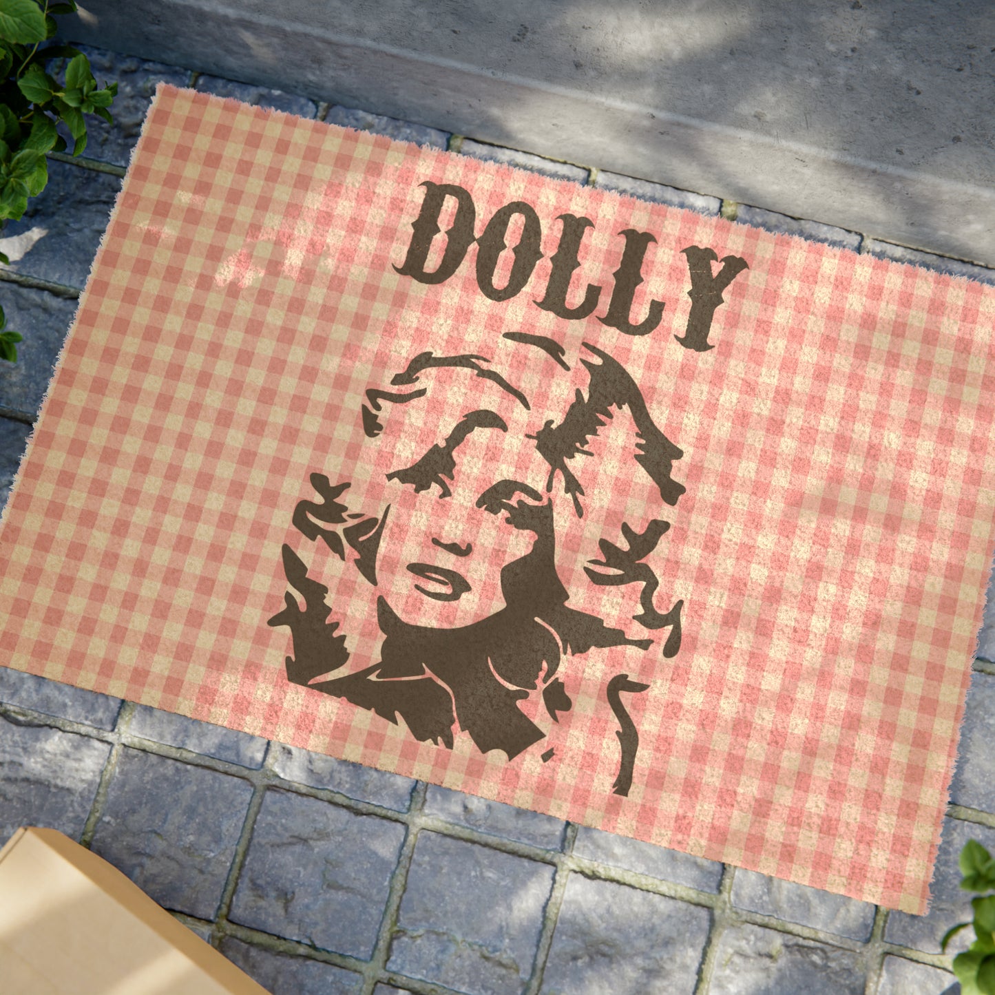 Dolly Portrait Pink Checkerboard Coir Mat